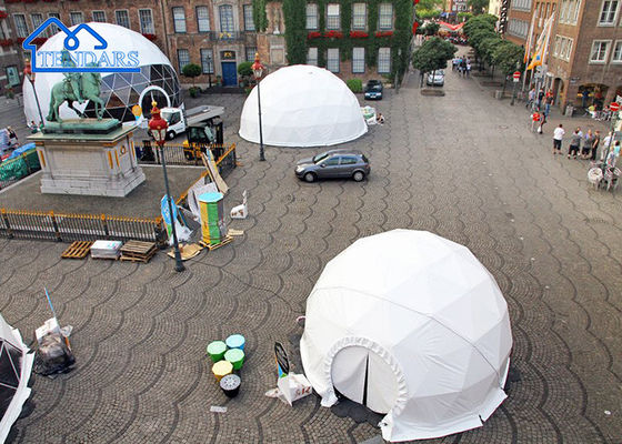 Hợp kim tăng cường 15m Dia Commercial Dome Tent PVC Cover Thiết kế địa chất cho các địa điểm nhà hàng