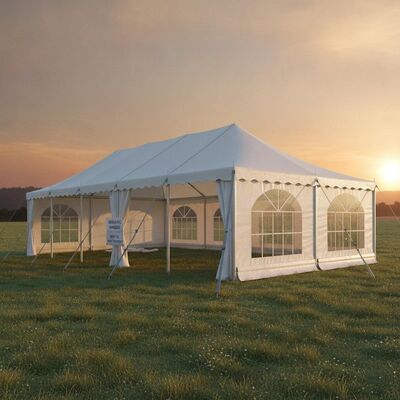 Lều Marquee PVC ổn định UV 850gsm hạng nặng với khung hợp kim nhôm 6061-T6 và khả năng chống gió 90 km/h