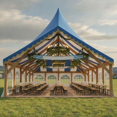 Đức Oktoberfest Phong cách Tiệc bia Marquee Lều Thiết kế truyền thống kiểu Bavaria Bàn dài Ghế ngồi Lễ hội Châu Âu Tán