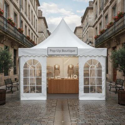 Pop Up Cửa hàng bán lẻ Đảng Marquee Lều Cửa hàng trưng bày phía trước Cửa sổ Cấu trúc tán tạm thời trên đường cao tốc Châu Âu