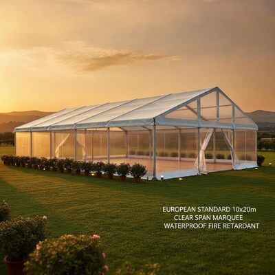 Tiêu chuẩn châu Âu 10x20m Clear Span Aluminum Party Marquee Tent Kiểm soát cháy chống nước
