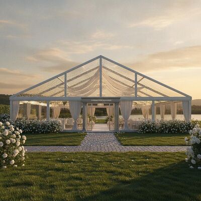 Ưu xỉ 12x25m Clear Span Wedding Party Marquee Tent Glass Wall Panels Aluminum Frame Cấu trúc sự kiện châu Âu