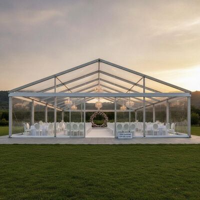 Luxury Glass Wall Wedding Party Marquee Tent TUV Chứng nhận DIN EN 13782 Đức Premium Event Venue Clear Span