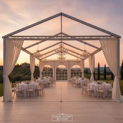 Đám cưới sang trọng của Ý Marquee Lều khung nhôm Ngà treo Đèn chùm Tuscany Nông thôn Địa điểm tiếp tân