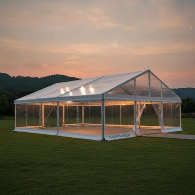 20x40FT Luxury Clear Span Wedding Marquee Tent Nhà thờ Peak Aluminum Frame với Panoramic PVC Sidewalls