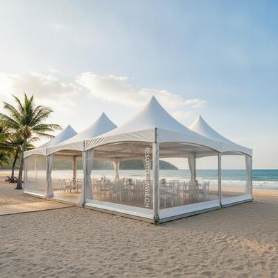 Lều tiệc Marquee chống tia cực tím Khu nghỉ dưỡng bãi biển Thái Lan Mái che sự kiện với mái hiên bằng nhôm